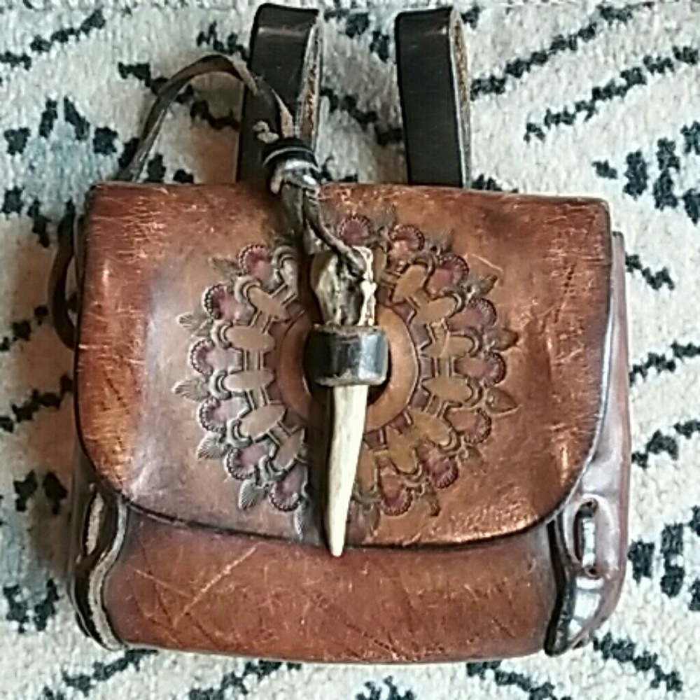 Vintage boho style leather pouch
